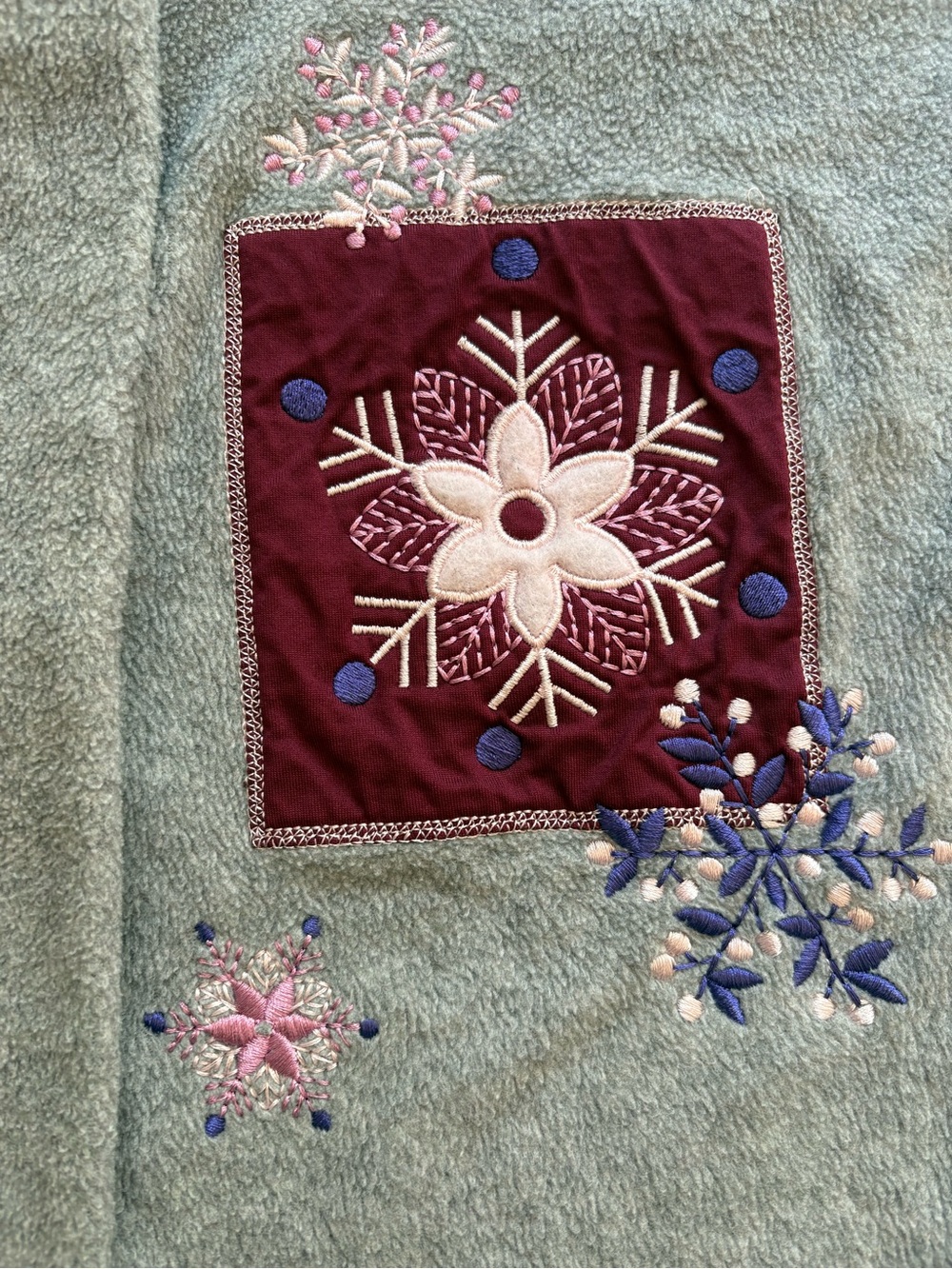 Late 90s Y2K Fleece Jacket Grandmacore Embroidered Snowman Croft & Barrow Gray M - Picture 6 of 9